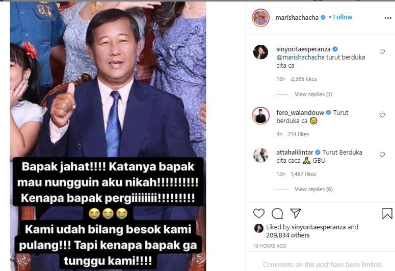 Ayah Marisha meninggal dunia Ayah Marisha meninggal dunia