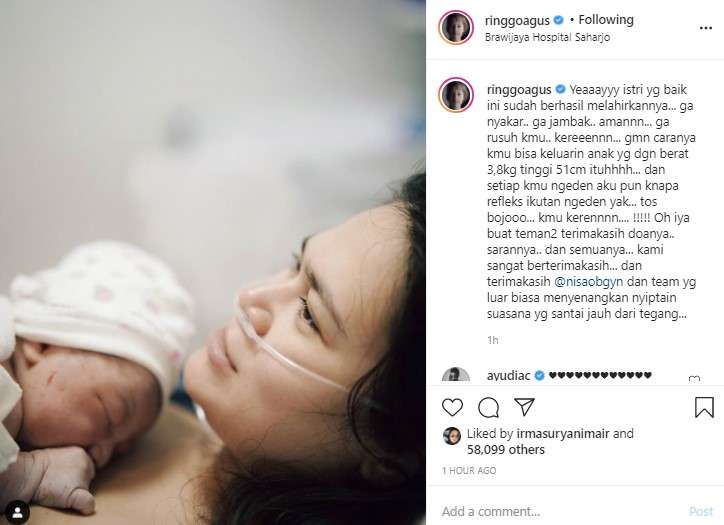 Istri Ringgo melahirkan