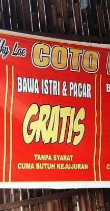 Bawa istri dan pacar juga gratis makan Coto Makassar.