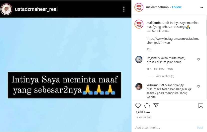 Ustaz Maher minta maaf