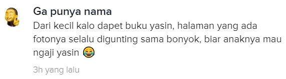 Halaman buku Yasin yang ada fotonya selalu digunting.