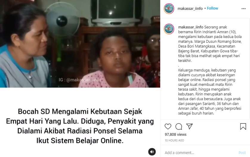 Ririn siswi SD alami kebutaan