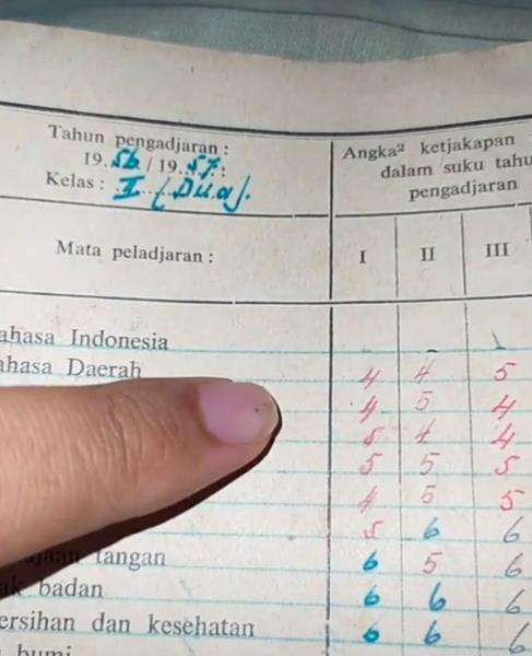 Rapor nenek saat kelas dua, masih banyak merahnya.