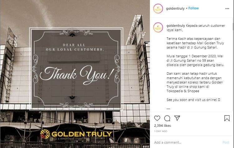 Mal Golden Truly di Jalan Sahari tutup