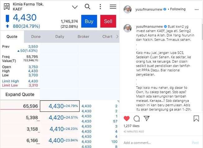 Pesan Ustaz Yusuf Mansur kepada investor Kimia Farma.
