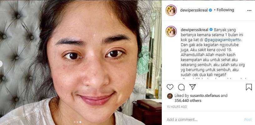 Penampakan wajah Dewi usai positif corona