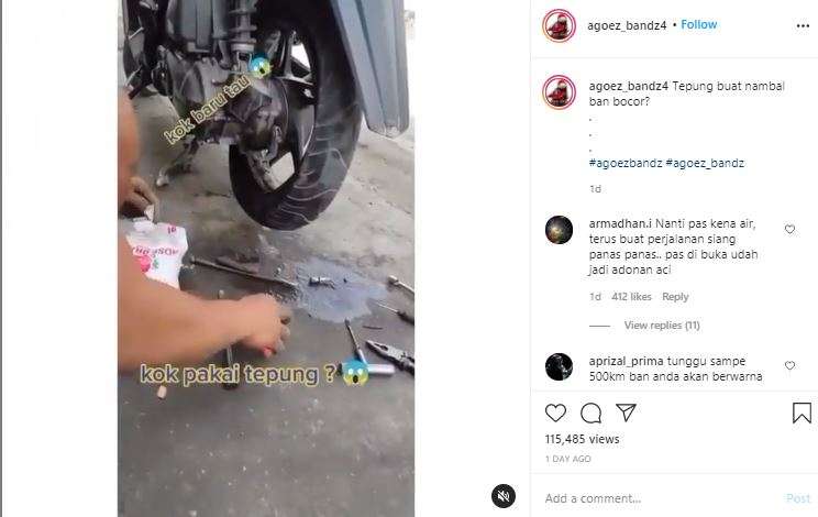 Tambal ban motor pakai tepung terigu.