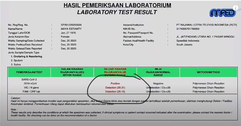 Hasil pemeriksaan Maia Estianty