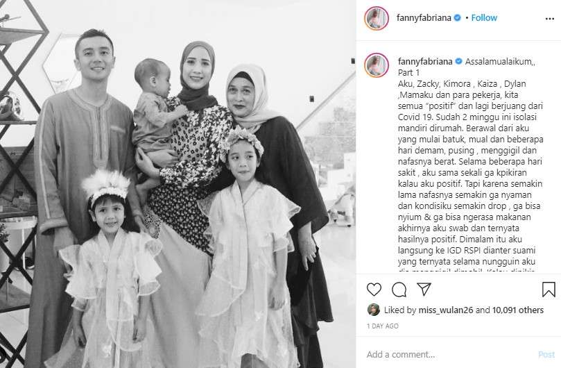 Fanny Fabriana dan keluarga positif covid
