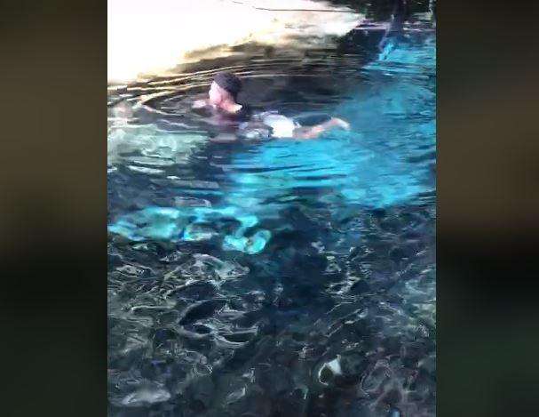 Pemuda berenang di perairan jernih