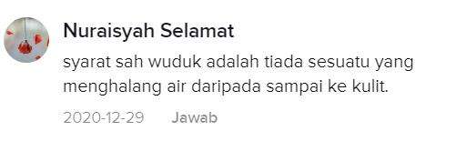 Air wudhu harus menyentuh kulit.