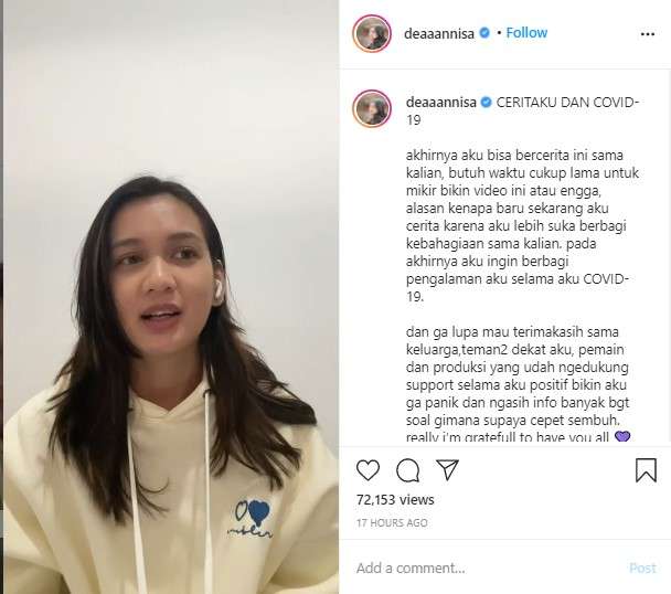 Dea Imut positif covid 19