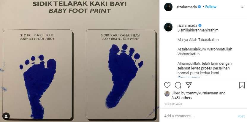 rIstri Rizal Armada melahirkan anak kedua