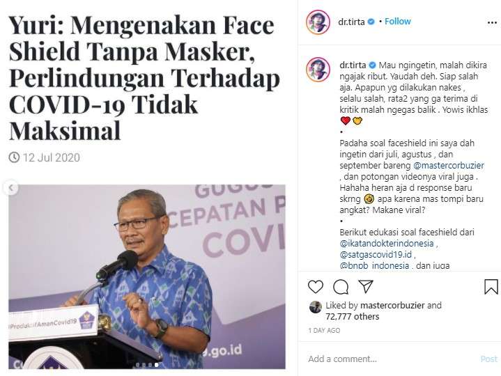 klarifikasi dr Tirta