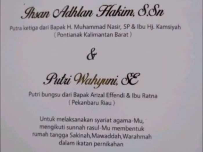 Undangan resepsi Ihsan dan Putri