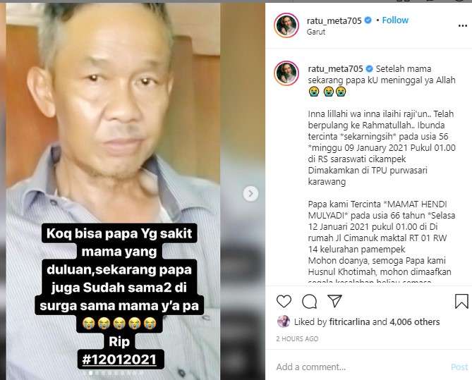 Ayah Ratu Meta meninggal dunia Ayah Ratu Meta meninggal dunia