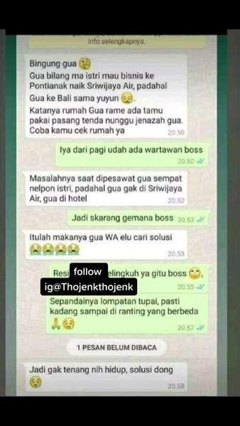 Tangkapan layar diduga isi percakapan pengunggah video dengan Bos Besar.