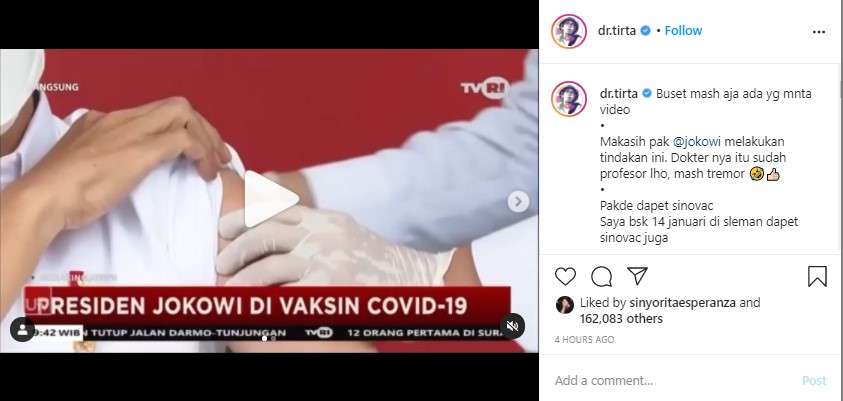 dr Tirta akan suntik vaksin besok di Sleman