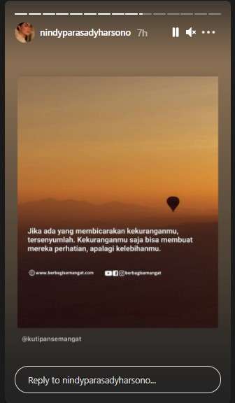 Nindy Ayunda kutip kalimat bijak