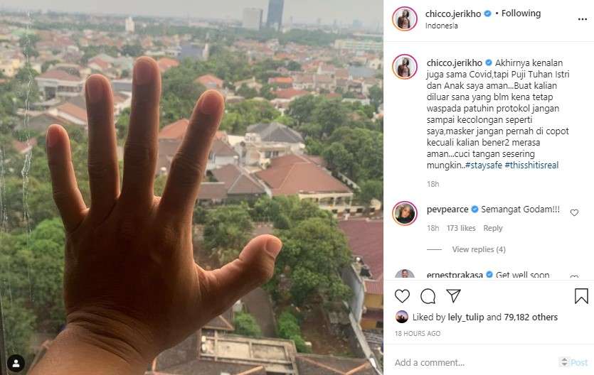Chicco Jerikho umumkan postif covid 19