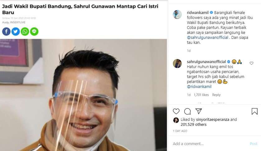 Ridwan Kamil bantu carikan jodoh Sahrul Gunawan
