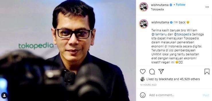 Wishnutama kembali menjadi komisaris Tokopedia.