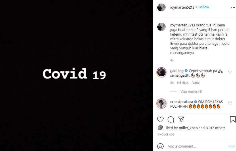 ROy Marten positif Covid 19