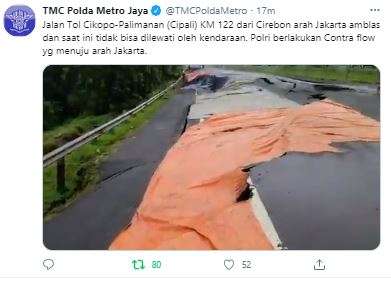 Jalan Tol Cipali KM 122 amblas.