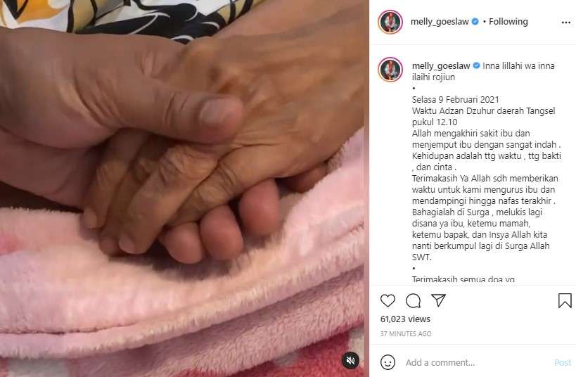 Ibunda Melly Goeslaw meninggal dunia
