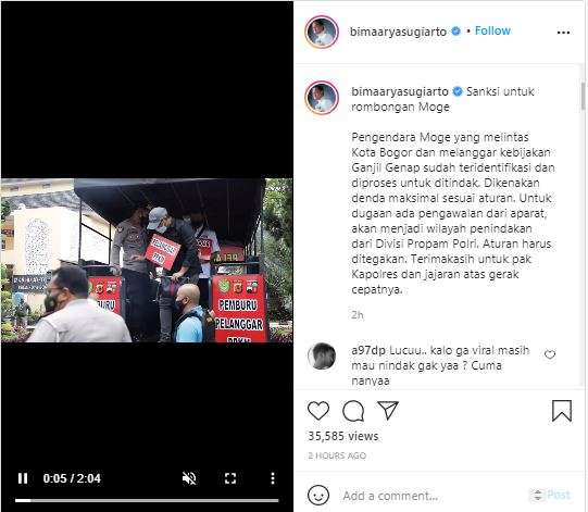 Polisi telah menindak pengendara moge pelanggar aturan ganjil genap di Kota Bogor.