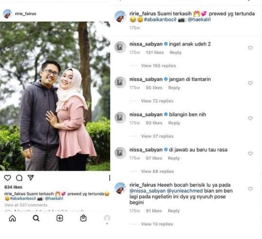 unggahan Ririe Fairus istri Ayus Sabyan
