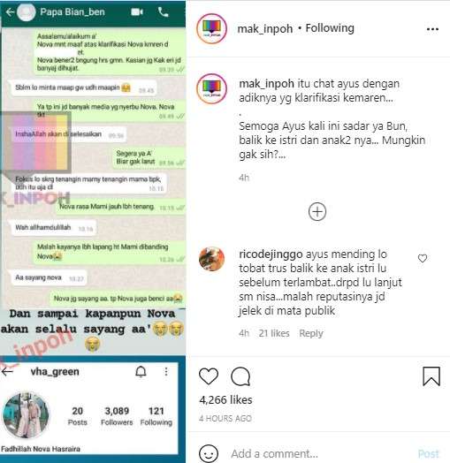Chat Ayus dan adiknya Nova
