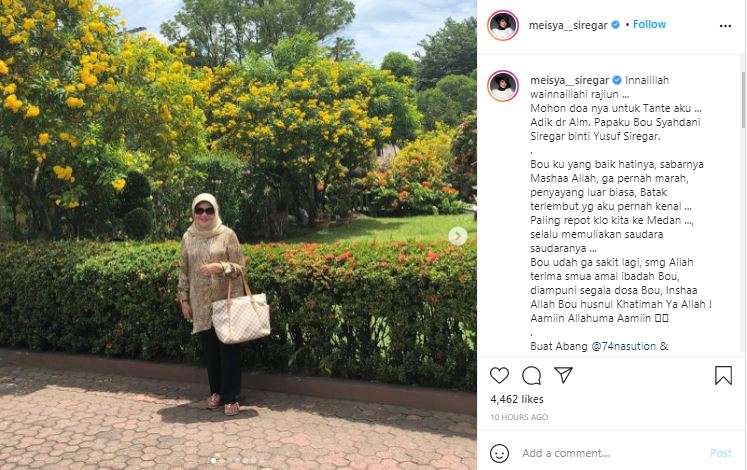 Tante Meisya Siregar meninggal dunia.