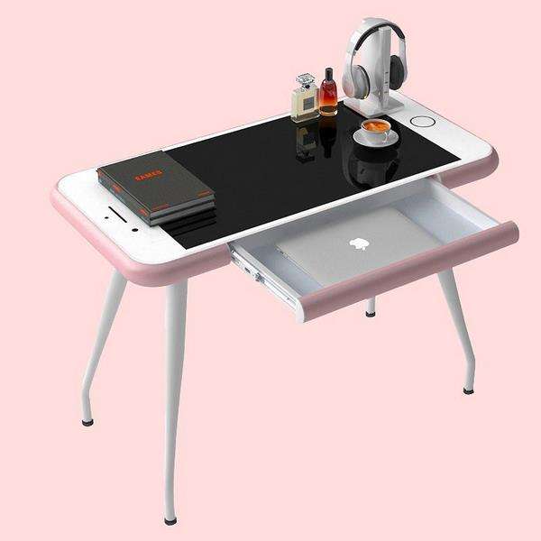 Meja komputer unik, permukaannya mirip layar iPhone.