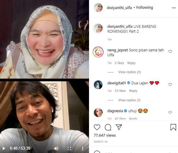 Ulfi Damayanti dan Komeng live IG bareng