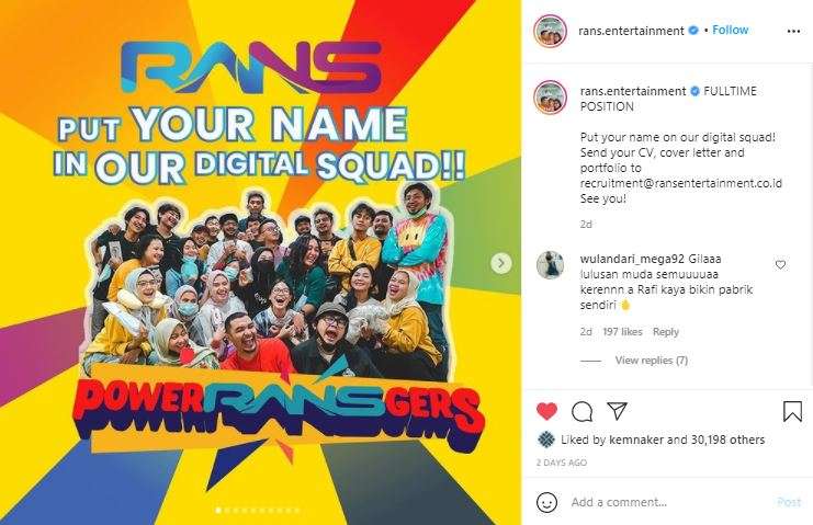 RANS Entertainment buka lowongan.