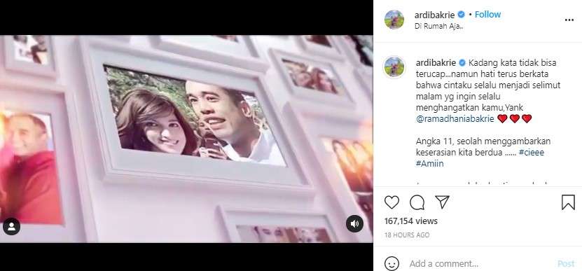 ucapan Ardi Bakrie ke Nia Ramadhani