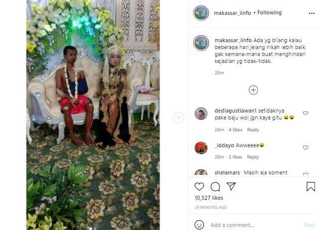 Sang pengantin pria belum lama ini mengalami kecelakaan.