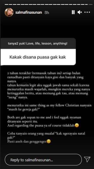 Jawaban Salmafina soal puasa