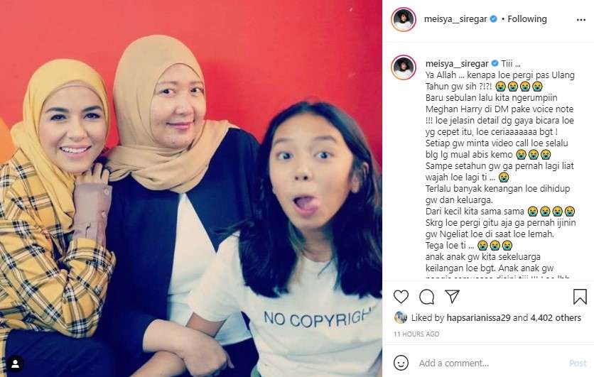 Meisya Siregar berduka