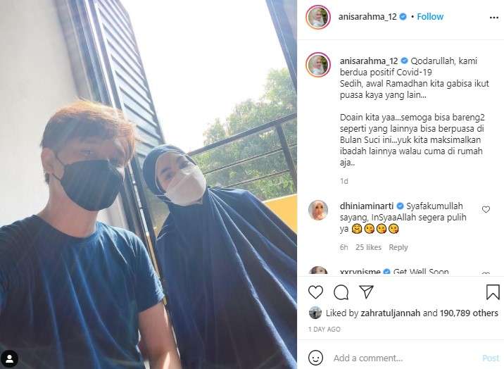 Anisa dan Dito suaminya positif covid 19