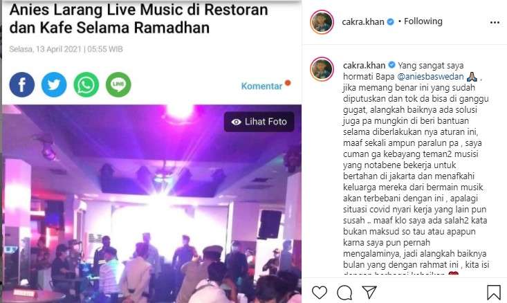 cakra khan sentil soal kebijakan Anies Baswedan
