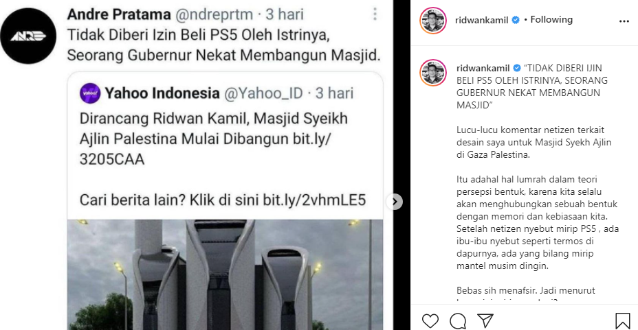 Postingan Instagram Ridwan Kamil