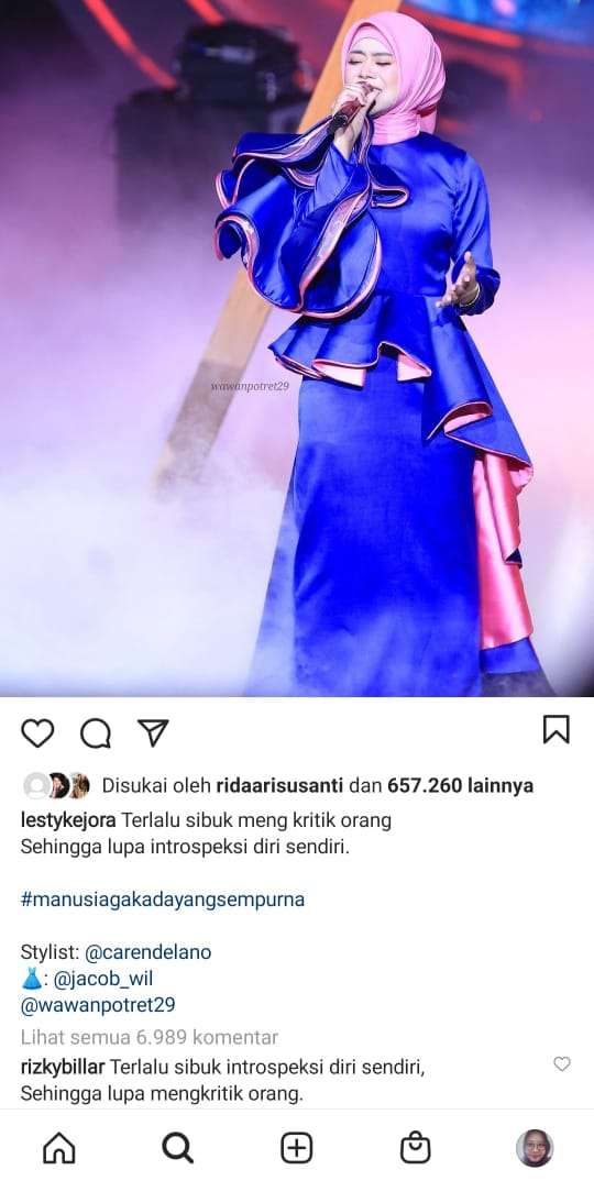 Unggahan Lesty dikomentari Rizky Billar Unggahan Lesty dikomentari Rizky Billar