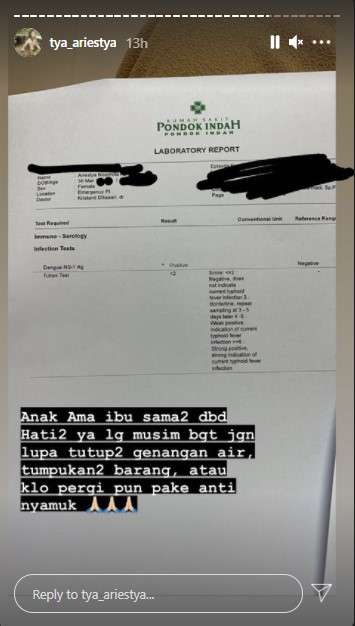 Tya Ariestya sakit DBD