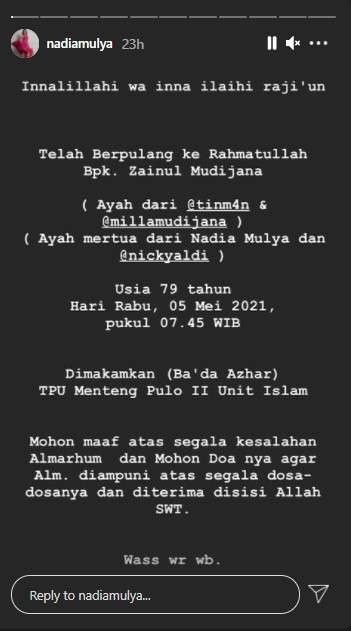 Nadia Mulya berduka