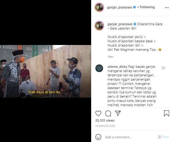 Pria ini dikarantina karena nekat mudik.