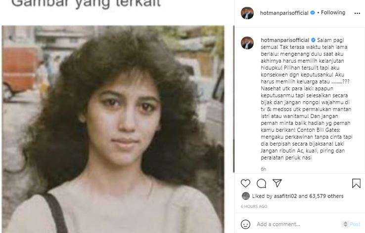 Hotman Paris mengunggah foto masa muda Meriam Bellina.