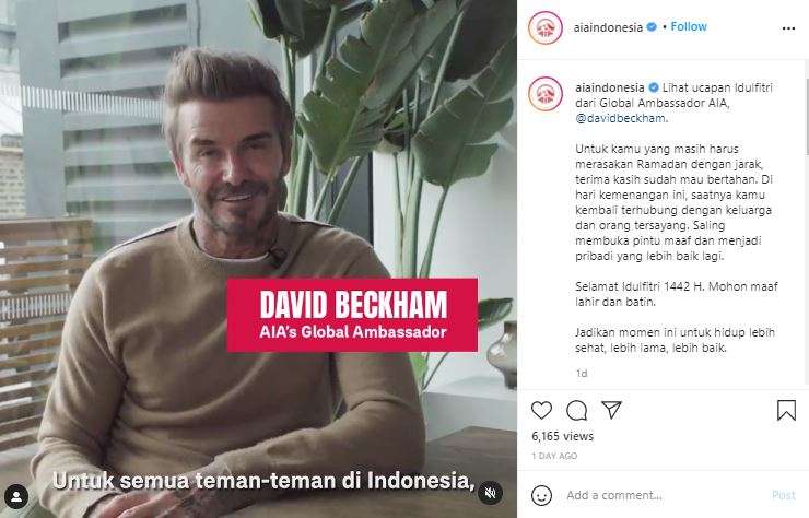 David Beckham turut menyampaikan ucapan Selamat Idul Fitri.