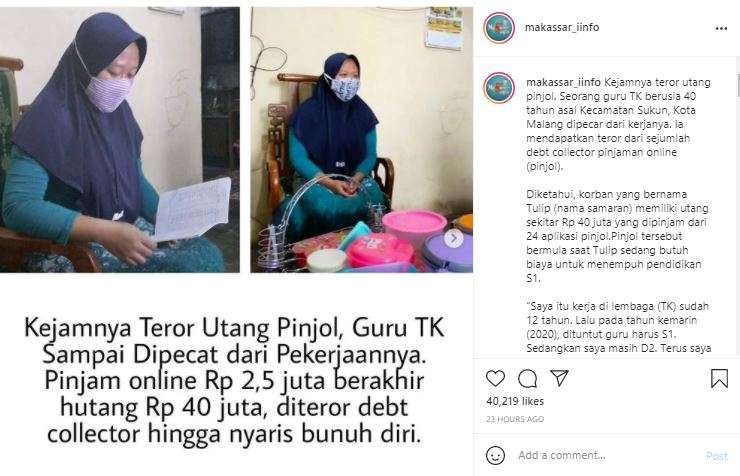 Guru TK diteror utang pinjol.